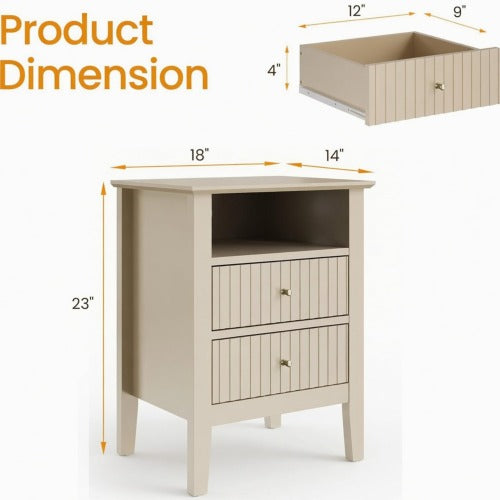 18inch Beige Fluted 2-Drawer Nightstand