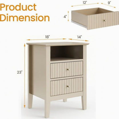 18inch Beige Fluted 2-Drawer Nightstand