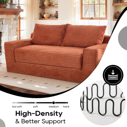 Orange Memory-Foam Convertible Compression Loveseat Sofa-Bed Corduroy No-Assembly Couch for Small Apartment