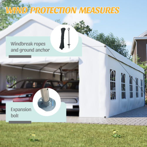 Carport Canopy 16x32 Heavy Duty, Portable Metal Carport Garage with Removable Waterproof Cover & Sidewalls, All Weather Outdoor Shelter for Cars, Trucks, Vehicles & Equipment