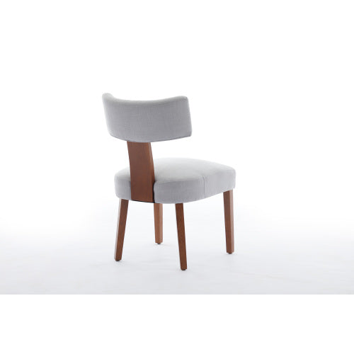 Set of 2 Gray Linen Curved Wingback Dining Chairs, Light Brown Rubber Wood Legs 250lbs Capacity