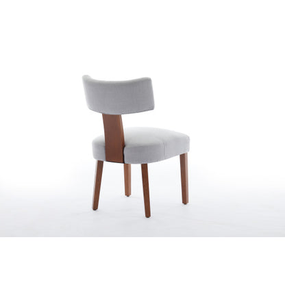 Set of 2 Gray Linen Curved Wingback Dining Chairs, Light Brown Rubber Wood Legs 250lbs Capacity
