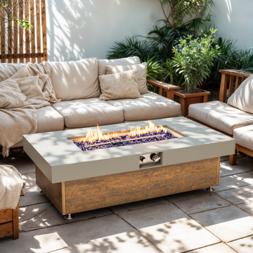 48_inch Iron Fire Pit Table with Wood Grain