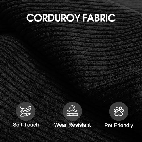 78.8 inch  Black Boneless Corduroy Convertible Compressed Floor Sofa Bed, No Assembly