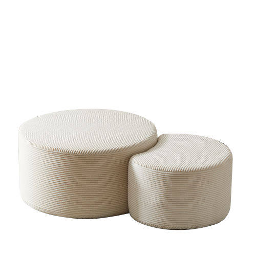 Nesting Coffee Table Set of 2 Upholstered Round Foam Ottoman Side Tables No Assembly