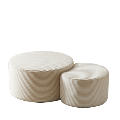 Nesting Coffee Table Set of 2 Upholstered Round Foam Ottoman Side Tables No Assembly