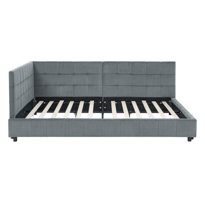 Full Size Upholstered Tufted Bed Frame, Sofa Bed Frame with Comfortable Backrest and Armrests, Full Size Bed for Bedroom, Living Room,Velvet, Grey(80.5inch *59inch *30.5inch )