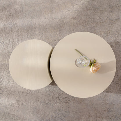 Round Hand Relief Wood Coffee Table, No Assembly