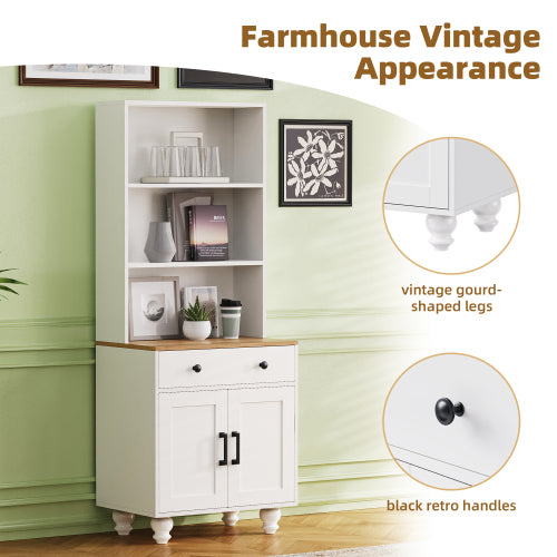 Farmhouse Pantry Cabinet with Drawer & Adjustable Shelves White
