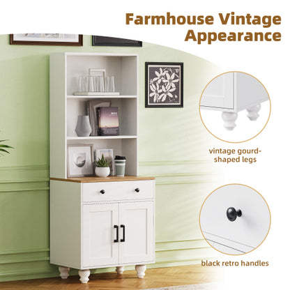 Farmhouse Pantry Cabinet with Drawer & Adjustable Shelves White