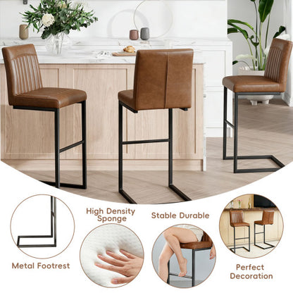 Back Brown Faux Leather Bar Stool ¨C Sturdy Black Metal Frame & Padded Seat, Stylish Seating for Kitchen Island, Home Bar & Dining Counter,2 Sets
