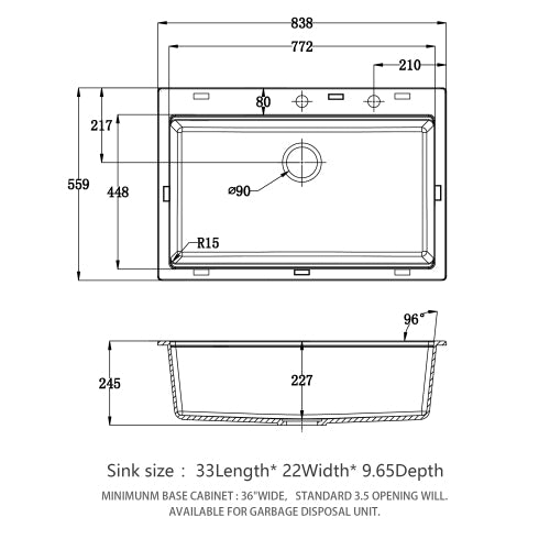 Quartz Kitchen Sink - 33" x 22" x 9.65" White granite composite Workstation Drop-in kitchen sink