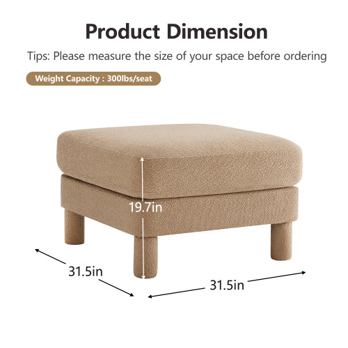 Coffee Boucle Fabric Ottoman, Sturdy Wood Frame Spring Supported Leisure Footrest for Living Space