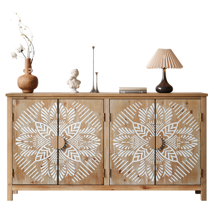 60 Inch Vintage Four-Door Wooden Accent Cabinet Multi-Purpose Buffet Cabinet TV Console For Entryway Living Room