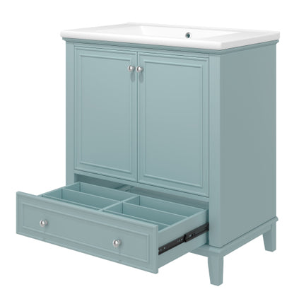 30" Bathroom Vanity with Sink Combo, Multi-functional Bathroom Cabinet with Doors and Drawer, Solid Frame and MDF Board, Green