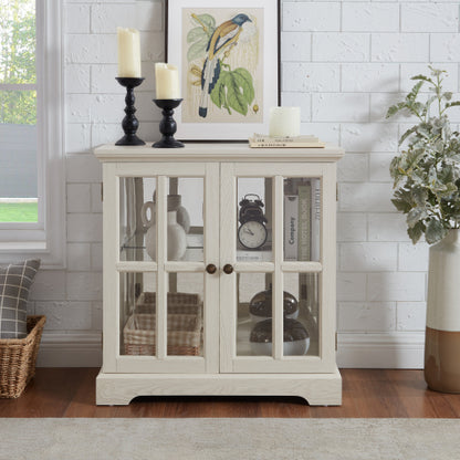 White Retro 7-Color Bluetooth LED Lattice Glass Display Cabinet