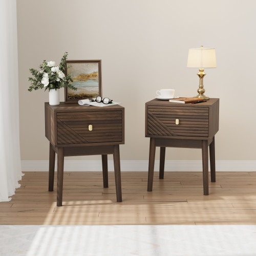 Walnut Medieval-Modern 2-Piece Nightstand Set