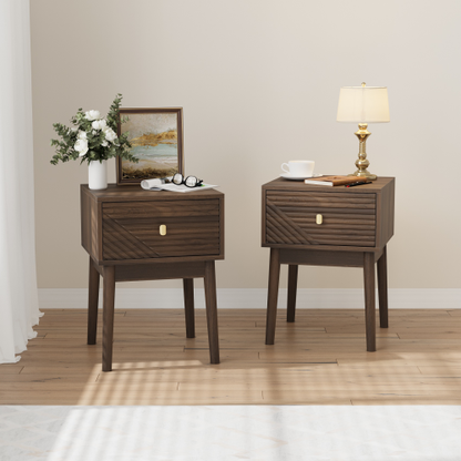 Walnut Medieval-Modern 2-Piece Nightstand Set