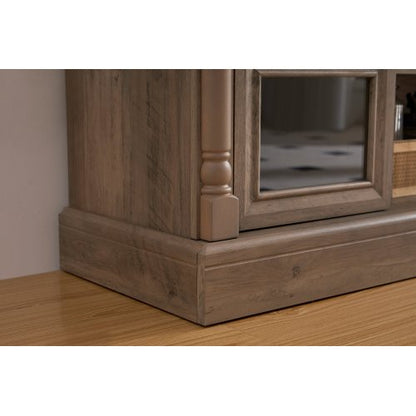 70 Inch Antique White Farmhouse Roman Column TV Stand with LED & Fireplace Reserved Space