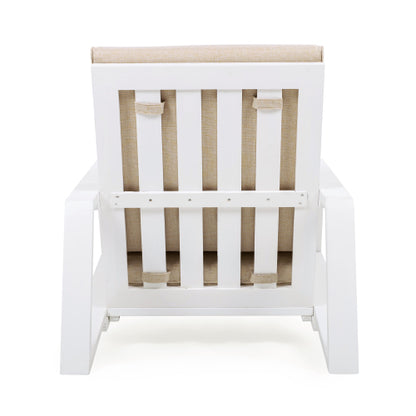 Patio Lounge Chair, Outdoor Club Chair with Beige Cushion and White Acacia Wood Frame