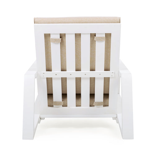 Patio Lounge Chair Set of 2, Outdoor Club Chair with Beige Cushion and White Acacia Wood Frame