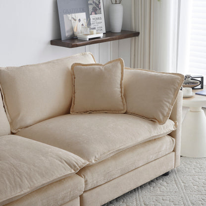 Light-Coffee Chenille Upholstered 2-Seat Deep-Seat Modular Sofa with 4 Pillows for Living-Room Bedroom
