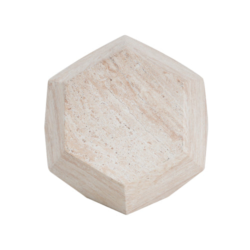 Outdoor/Indoor Lightweight Concrete Side Table,Hexagonal Round Travertine Accent Table