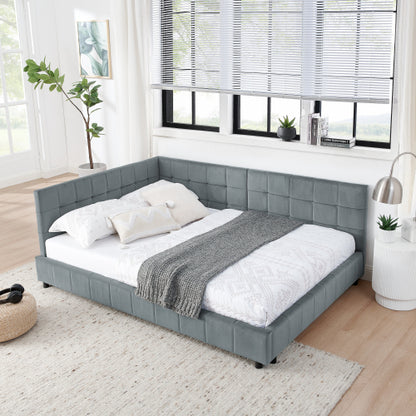 Full Size Upholstered Tufted Bed Frame, Sofa Bed Frame with Comfortable Backrest and Armrests, Full Size Bed for Bedroom, Living Room,Velvet, Grey(80.5inch *59inch *30.5inch )