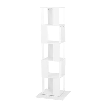 5-Tier 360° Rotating Bookshelf Wood Veneer & Acrylic Panel Anti-Tip Base Modern Home Display Storage Rack