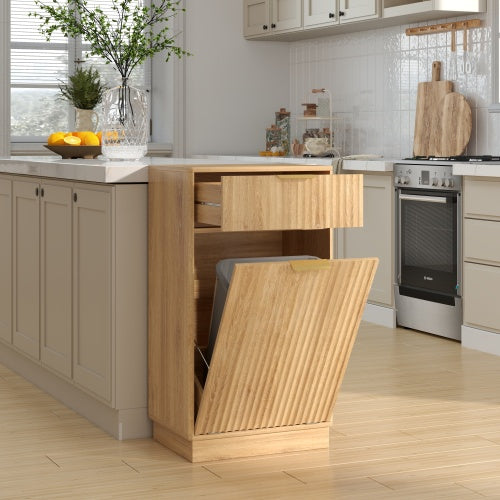 Woodgrain Tilt-Out Trash Can Cabinet with Drawer