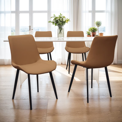 Brown Upholstered Dining Chairs with Metal Legs, Modern Side Chairs for Kitchen, Living Room & Meeting Room