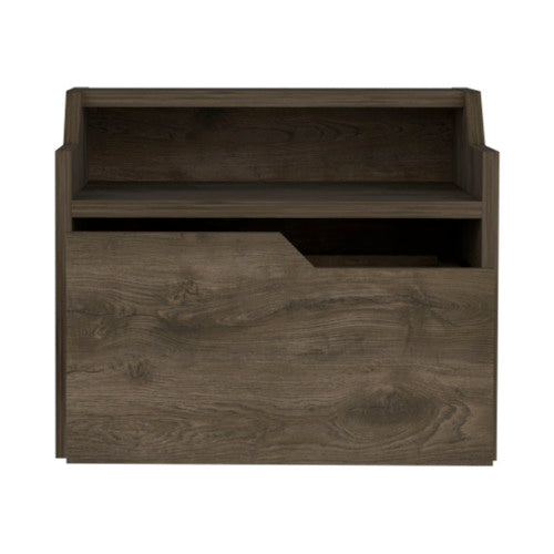 Dark Brown Dual-Tier Floating Nightstand with Drawer