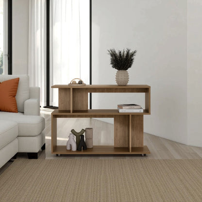Asymmetrical Sofa Side Table with Open Storage & Top Shelf