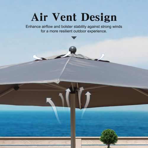 Rectangle Patio Umbrella with Crank Lift and Tilt Function, Grey (Base not included)