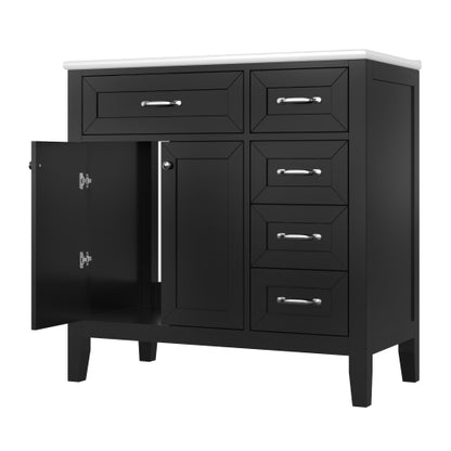 36" Bathroom Vanity with Sink Combo, Black Bathroom Cabinet with Drawers, Solid Frame and MDF Board (Old Sku:JL000007AAB)