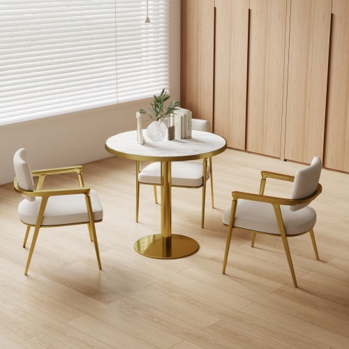 Round Modern Dinning Table 31.5 inches Bistro Table Tulip Table with Faux Marble top,Easy Assemble,Sturdy Metal Frame Diameter