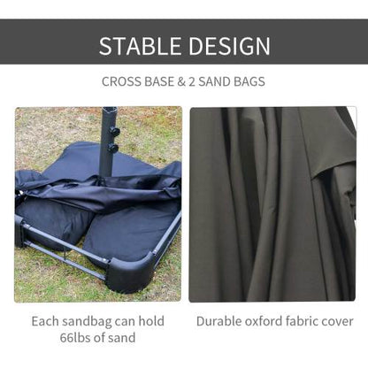 Patio Umbrella 15' Steel Rectangular Outdoor Double Sided Market with base, Sun Protection & Easy Crank for Deck Pool Patio, Dark Gray