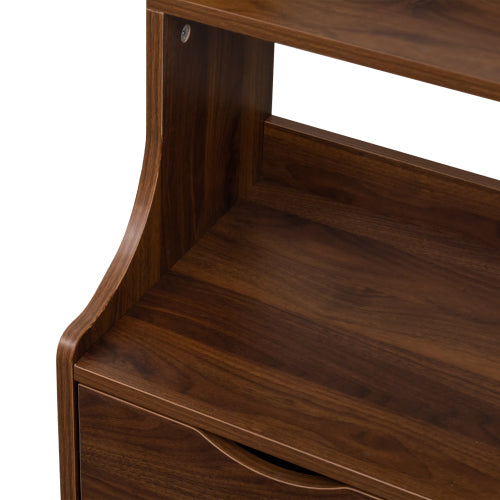 Tall Nightstand with Bookshelf & 2 Drawers Space Saving Bedroom Storage