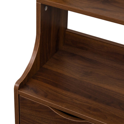 Tall Nightstand with Bookshelf & 2 Drawers Space Saving Bedroom Storage