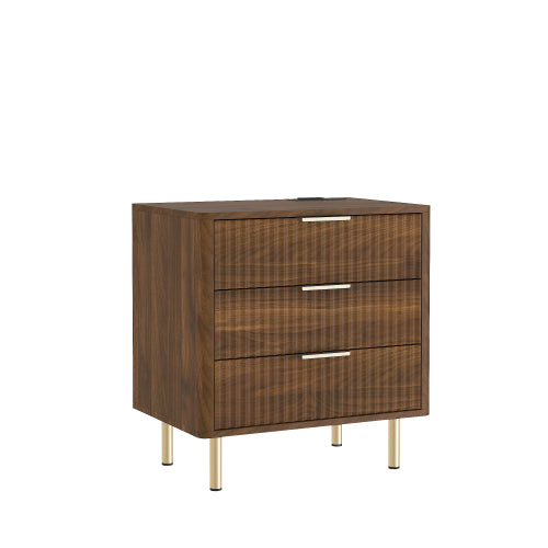 Wood Smart Nightstand, Voice Control Night Light & Charging Station with Storage Shelves