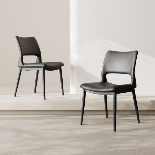 Set of 2 Modern Black PU Leather Dining Chairs, Stable Metal Frame Multi-Space Armless Side Chairs
