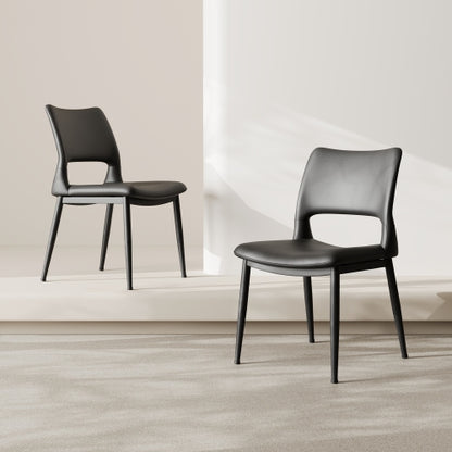 Set of 2 Modern Black PU Leather Dining Chairs, Stable Metal Frame Multi-Space Armless Side Chairs