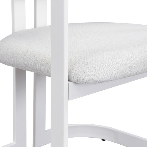 Set of 2 Beige Fabric Arm Dining Chairs, White Iron Metal Frame 265 LBS Weight Capacity