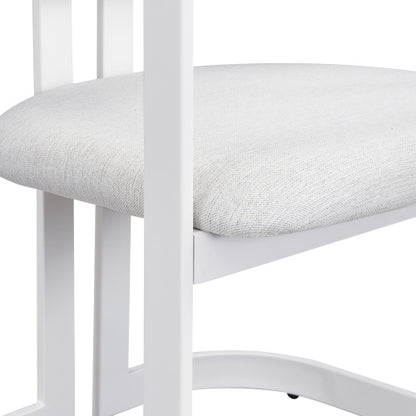 Set of 2 Beige Fabric Arm Dining Chairs, White Iron Metal Frame 265 LBS Weight Capacity