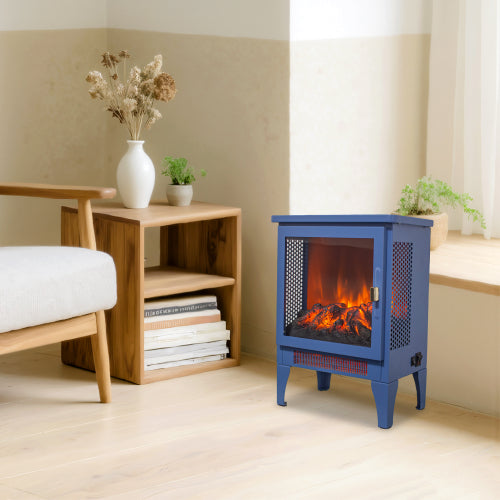 17 inch Freestanding Electric Fireplace Stove heater with 3D Flame effect,Classic Blue