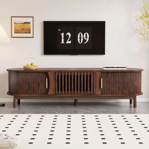 Dark Brown Farmhouse Style TV Stand Suitable For 75 Inch TV Solid Wood Leg Entertainment Cabinet