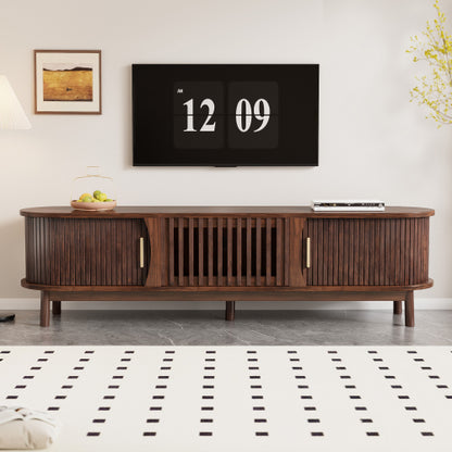 Dark Brown Farmhouse Style TV Stand Suitable For 75 Inch TV Solid Wood Leg Entertainment Cabinet