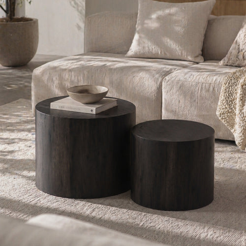 Set of 2 Nesting Round Coffee Tables MDF Modern Space Saving Living Room Tables