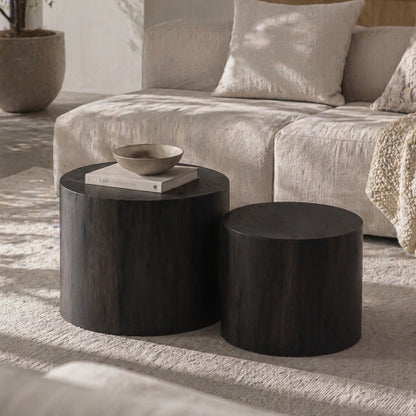 Set of 2 Nesting Round Coffee Tables MDF Modern Space Saving Living Room Tables