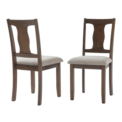 Set of 4 Mid-Century Dining Chairs, Beige Cushion & Brown Rubber Wood Frame, High Back Padded Side Chairs